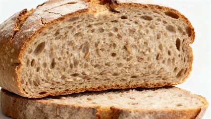 Sliced artisan bread with a golden crust and airy crumb texture