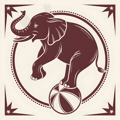 Halftone grunge vector design of a circus elephant balancing on a ball