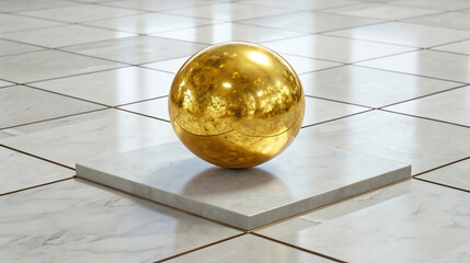 Golden Sphere Resting on Marble Tile