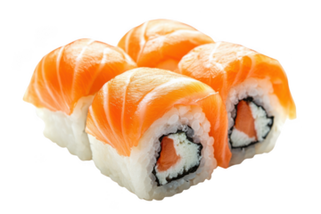 A delicious serving of salmon sushi rolls isolated on transparent background