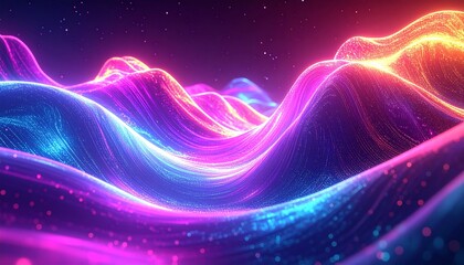 Vibrant Abstract Wave Light Trails in Cosmic Purple and Neon Orange Galaxy Background