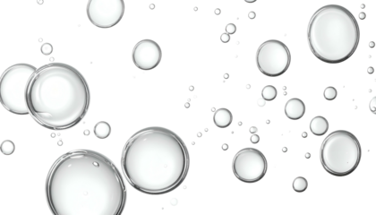 Transparent, spherical orbs float and overlap against a dark, featureless backdrop