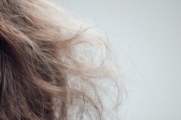 Dry thin hair with visible static and light frizz against neutral background