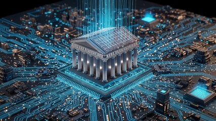 3d rendered temple on circuit board isolated on white background