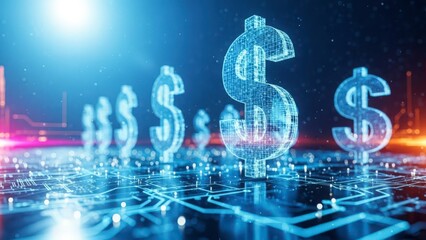 Dollar signs on circuit board isolated on white background