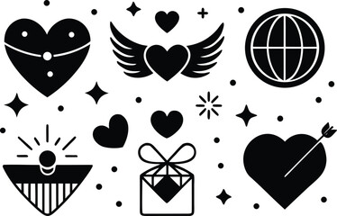 Fototapeta premium Symbolic hearts and gifts illustration isolated on transparent background, Vector, illustration