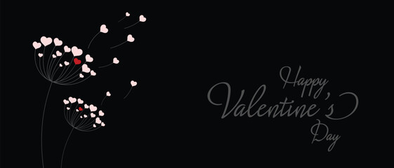 Dandelion with hearts. Happy Valentine's day greeting card. Lovely romance flower. Congratulation with Love. Valentine's day Vector illustration background.