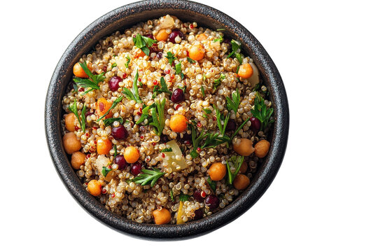 Natural quinoa grains ingredient presented in a bowl on white background isolated on transparent background