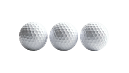 Three white dimpled spheres, arranged horizontally, against a stark black background