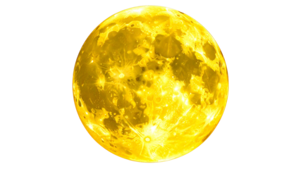 Vivid, isolated full moon glows gold against a black backdrop, showcasing craters