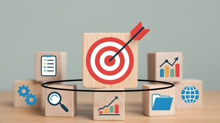 Circular business process with a central target and arrow