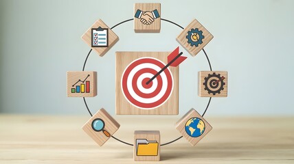 Circular business process with a central target and arrow
