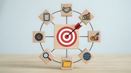 Circular business process with a central target and arrow