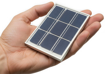 Hand holding small solar panel