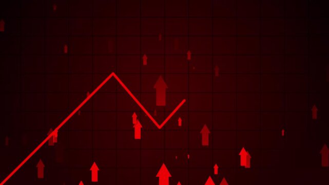 Increasing inflation concept 4k animation represented with red graph and arrows showing upward trend