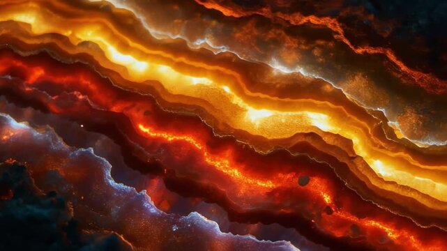 close-up view of a glowing mineral layer in strong light footage