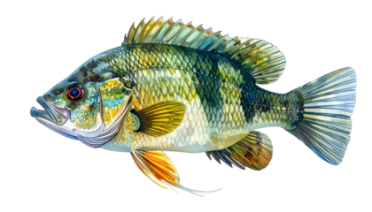Aquatic illustration of a colorful freshwater fish with intricate scales and fins