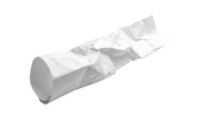 Rolled white paper partially unraveled with textured, crumpled portion