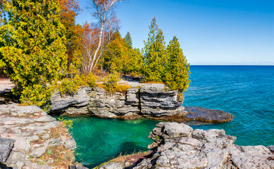 Cave Point Country Park at Door County in Wisconsin