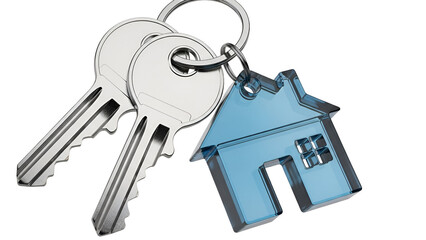 Two Silver Keys with Blue House Keychain on Black Background 1