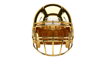 Golden Football Helmet with Grid Faceguard on Black Background
