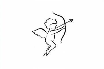 Fototapeta premium Minimal Line Art of Cupid with Bow and Arrow