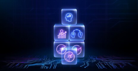 Futuristic digital technology concept with interconnected business icons