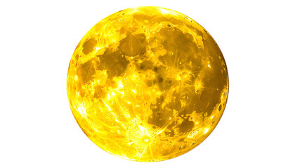 Digitally enhanced, gold-toned celestial orb with detailed surface features isolated on black