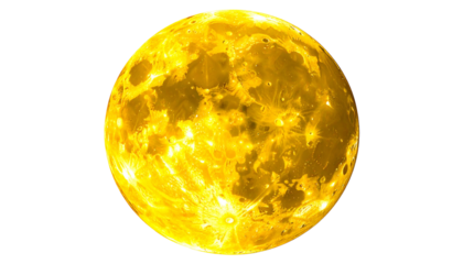 Digitally enhanced, gold-toned celestial orb with detailed surface features isolated on black