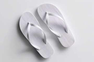 Minimal white flip-flops on gray background top view