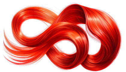 Vibrant, stylized infinity symbol formed from flowing strands of brilliant red hair