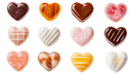 Delightful valentine's day chocolate hearts collection, isolated on transparent background
