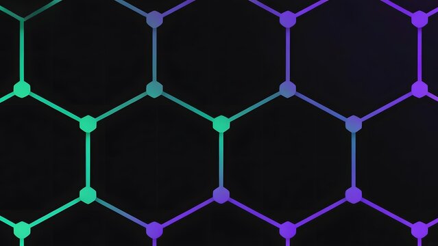 Hexagonal molecular lattice pattern with green and purple nodes on a dark background