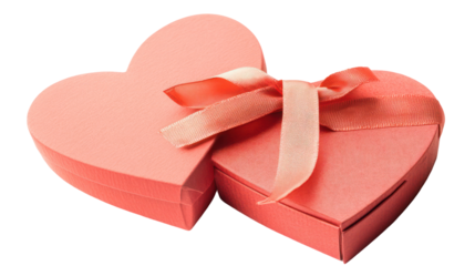 Red heart-shaped boxes with ribbon for valentine's day gift