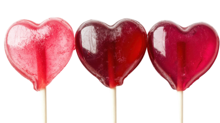 Valentine's day heart-shaped lollipops, love sweets, candy treats, isolated on transparent background
