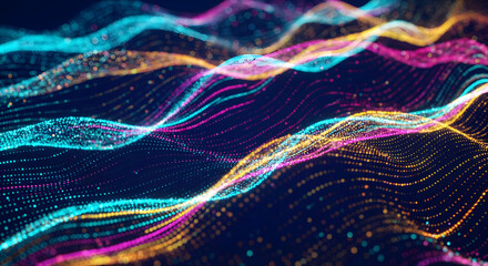 Digital Waves: A vibrant display of digital waves pulsates with dynamic energy, showcasing the beauty of data visualization and technological advancement. 