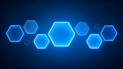 Neon blue hexagons glowing against a dark background in a futuristic design