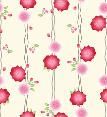 Japanese Sweet Blossom Stripe Vector Seamless Pattern
