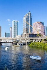 Tampa skyline with skyscrapers real estate bridge over Hillsborough River in downtown Tampa, United States