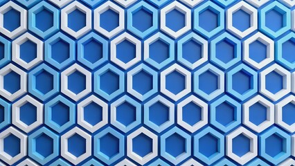 Naklejka premium Geometric pattern of blue and white hexagons in a repeating tessellation design