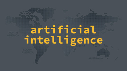 Artificial intelligence AI neural network digital brain machine deep learning processing big data analysis technology. Vector illustration for science, global business, future. Dotted world map