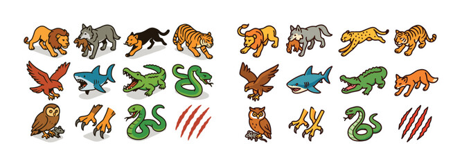 Fototapeta premium Wild animals collection: predators, birds, and reptiles illustrations