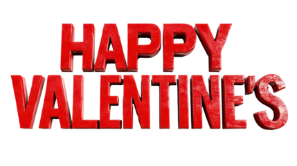 Happy valentine's day greeting card design with red letters on transparent background