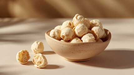 Freeze dried yogurt bites as healthy snack, natural dairy product and balanced nutrition concept