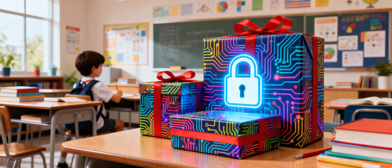 Back to School Presents with Digital Lock, Colorful Tech Circuit Packaging and Online Safety for Children in Modern Education Setting