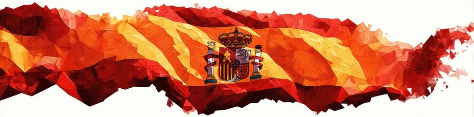 Abstract artistic rendering of the Spanish flag with red and yellow brushstroke textures and national coat of arms in the center Generative AI