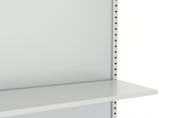 Minimal metal gondola shelving unit for supermarket or retail store display, industrial and clean design, 3D Rendering. © P24_Design