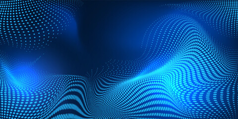 Dot white blue wave light screen gradient texture background. Abstract technology big data digital background.