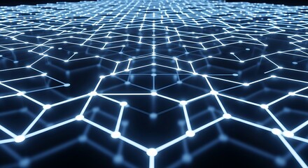 Complex network infrastructure with interconnected nodes and futuristic technology glowing bright blue in the darkness.