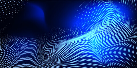 Dot white blue wave light screen gradient texture background. Abstract technology big data digital background.